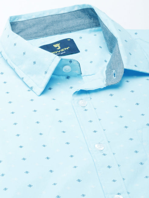 Blue Printed Full Sleeves Shirt